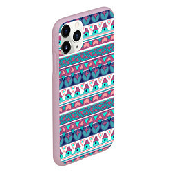 Чехол iPhone 11 Pro матовый Этнический орнамент терракотово-серый полосатый, цвет: 3D-розовый — фото 2