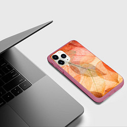 Чехол iPhone 11 Pro матовый Осенние прозрачные листья, цвет: 3D-малиновый — фото 2