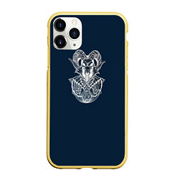 Чехол iPhone 11 Pro матовый Баран Art Череп, цвет: 3D-желтый