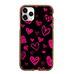 Чехол iPhone 11 Pro матовый Розовые сердца, цвет: 3D-коричневый