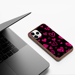 Чехол iPhone 11 Pro матовый Розовые сердца, цвет: 3D-коричневый — фото 2