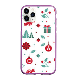 Чехол iPhone 11 Pro матовый Новый год подарки, конфеты, ёлочные шары, цвет: 3D-фиолетовый