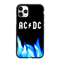 Чехол iPhone 11 Pro матовый AC DC blue fire, цвет: 3D-черный