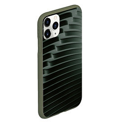 Чехол iPhone 11 Pro матовый Наноброня - чёрные волнообразные пластины, цвет: 3D-темно-зеленый — фото 2