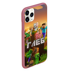 Чехол iPhone 11 Pro матовый Глеб Minecraft, цвет: 3D-малиновый — фото 2