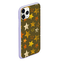 Чехол iPhone 11 Pro матовый Желто-оранжевые звезды на зелнгом фоне, цвет: 3D-светло-сиреневый — фото 2
