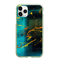 Чехол iPhone 11 Pro матовый Абстрактные голубые стены и тени с красками, цвет: 3D-салатовый