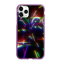 Чехол iPhone 11 Pro матовый Разноцветные неоновые линии, цвет: 3D-фиолетовый