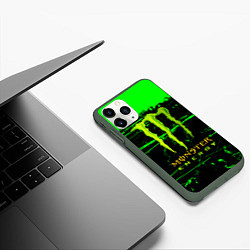 Чехол iPhone 11 Pro матовый Monster energy green neon, цвет: 3D-темно-зеленый — фото 2