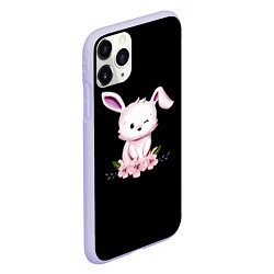 Чехол iPhone 11 Pro матовый Крольчонок С Цветами На Чёрном Фоне, цвет: 3D-светло-сиреневый — фото 2