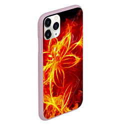 Чехол iPhone 11 Pro матовый Цветок из огня на чёрном фоне, цвет: 3D-розовый — фото 2