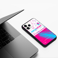 Чехол iPhone 11 Pro матовый Peugeot neon gradient style: символ сверху, цвет: 3D-черный — фото 2