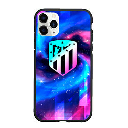 Чехол iPhone 11 Pro матовый Atletico Madrid неоновый космос, цвет: 3D-черный