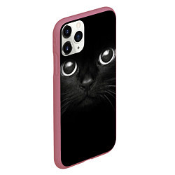 Чехол iPhone 11 Pro матовый Взгляд чёрного кота, цвет: 3D-малиновый — фото 2