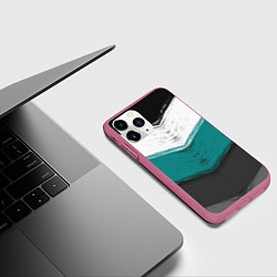 Чехол iPhone 11 Pro матовый Абстрактный полосатый серо-бирюзовый узор, цвет: 3D-малиновый — фото 2