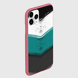 Чехол iPhone 11 Pro матовый Абстрактный полосатый серо-бирюзовый узор, цвет: 3D-малиновый — фото 2