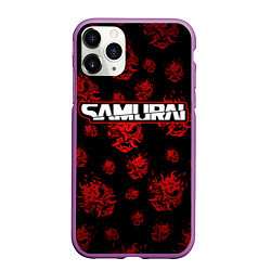 Чехол iPhone 11 Pro матовый Samurai - Красный паттерн - Cyberpunk, цвет: 3D-фиолетовый