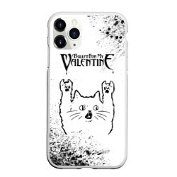 Чехол iPhone 11 Pro матовый Bullet For My Valentine рок кот на светлом фоне, цвет: 3D-белый