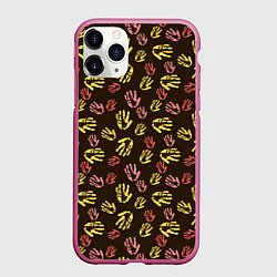 Чехол iPhone 11 Pro матовый Отпечатки рук разноцветные, цвет: 3D-малиновый
