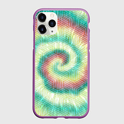 Чехол iPhone 11 Pro матовый Зеленый с желтым тай дай, цвет: 3D-фиолетовый