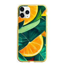 Чехол iPhone 11 Pro матовый Листья монстеры и дольки апельсинов, цвет: 3D-желтый