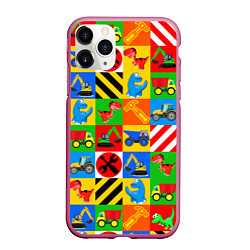 Чехол iPhone 11 Pro матовый Машинки и динозаврики в кубиках, цвет: 3D-малиновый