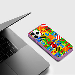 Чехол iPhone 11 Pro матовый Машинки и динозаврики в кубиках, цвет: 3D-фиолетовый — фото 2