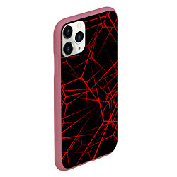 Чехол iPhone 11 Pro матовый Красные линии на черном фоне, цвет: 3D-малиновый — фото 2