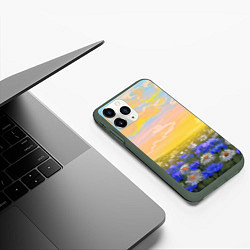 Чехол iPhone 11 Pro матовый Поле с ромашками и васильками, цвет: 3D-темно-зеленый — фото 2