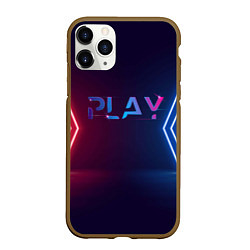 Чехол iPhone 11 Pro матовый Play неоновые буквы и красно синие полосы, цвет: 3D-коричневый