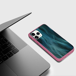 Чехол iPhone 11 Pro матовый Прерывистый абстрактный синий дым во тьме, цвет: 3D-малиновый — фото 2