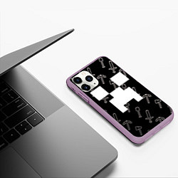 Чехол iPhone 11 Pro матовый Майкрафт паттерн - Криппер, цвет: 3D-сиреневый — фото 2