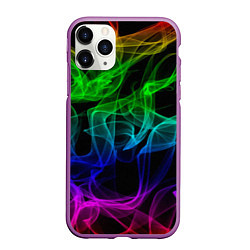 Чехол iPhone 11 Pro матовый Разноцветный неоновый дым, цвет: 3D-фиолетовый