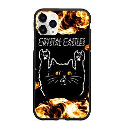 Чехол iPhone 11 Pro матовый Crystal Castles рок кот и огонь, цвет: 3D-черный