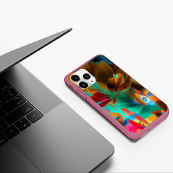 Чехол iPhone 11 Pro матовый Растительная абстрактная композиция, цвет: 3D-малиновый — фото 2