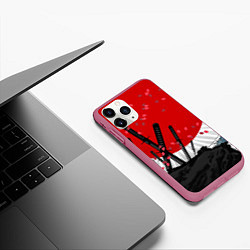 Чехол iPhone 11 Pro матовый Солнце, волны и катаны, цвет: 3D-малиновый — фото 2