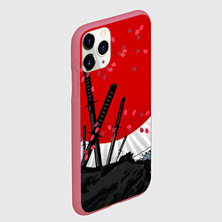 Чехол iPhone 11 Pro матовый Солнце, волны и катаны, цвет: 3D-малиновый — фото 2