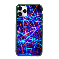 Чехол iPhone 11 Pro матовый Красно-синие неоновые линии, цвет: 3D-темно-зеленый