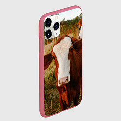 Чехол iPhone 11 Pro матовый Милая коровка, цвет: 3D-малиновый — фото 2