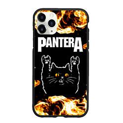 Чехол iPhone 11 Pro матовый Pantera рок кот и огонь, цвет: 3D-черный
