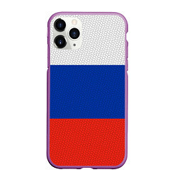 Чехол iPhone 11 Pro матовый Триколор - флаг России плетёный, цвет: 3D-фиолетовый