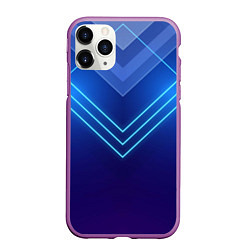 Чехол iPhone 11 Pro матовый Глубокий синий с неоновыми полосами, цвет: 3D-фиолетовый