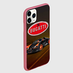 Чехол iPhone 11 Pro матовый Bugatti на ночной дороге, цвет: 3D-малиновый — фото 2