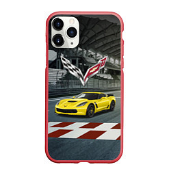 Чехол iPhone 11 Pro матовый Шевроле Корвет - гоночная команда, цвет: 3D-красный