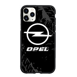 Чехол iPhone 11 Pro матовый Opel speed на темном фоне со следами шин, цвет: 3D-черный