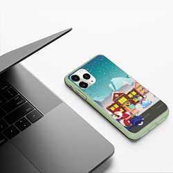 Чехол iPhone 11 Pro матовый В Новогоднюю ночь Дед Мороз едет на скутере с пода, цвет: 3D-салатовый — фото 2