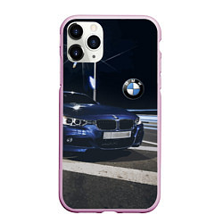Чехол iPhone 11 Pro матовый BMW на ночной трассе, цвет: 3D-розовый