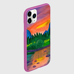 Чехол iPhone 11 Pro матовый Закат на реке, цвет: 3D-фиолетовый — фото 2