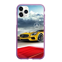 Чехол iPhone 11 Pro матовый Mercedes AMG V8 Biturbo на трассе, цвет: 3D-фиолетовый