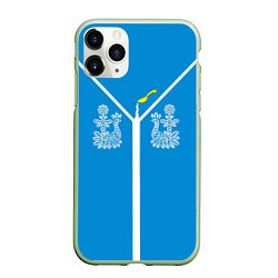 Чехол iPhone 11 Pro матовый Кировская область: флаг города Советска, цвет: 3D-салатовый